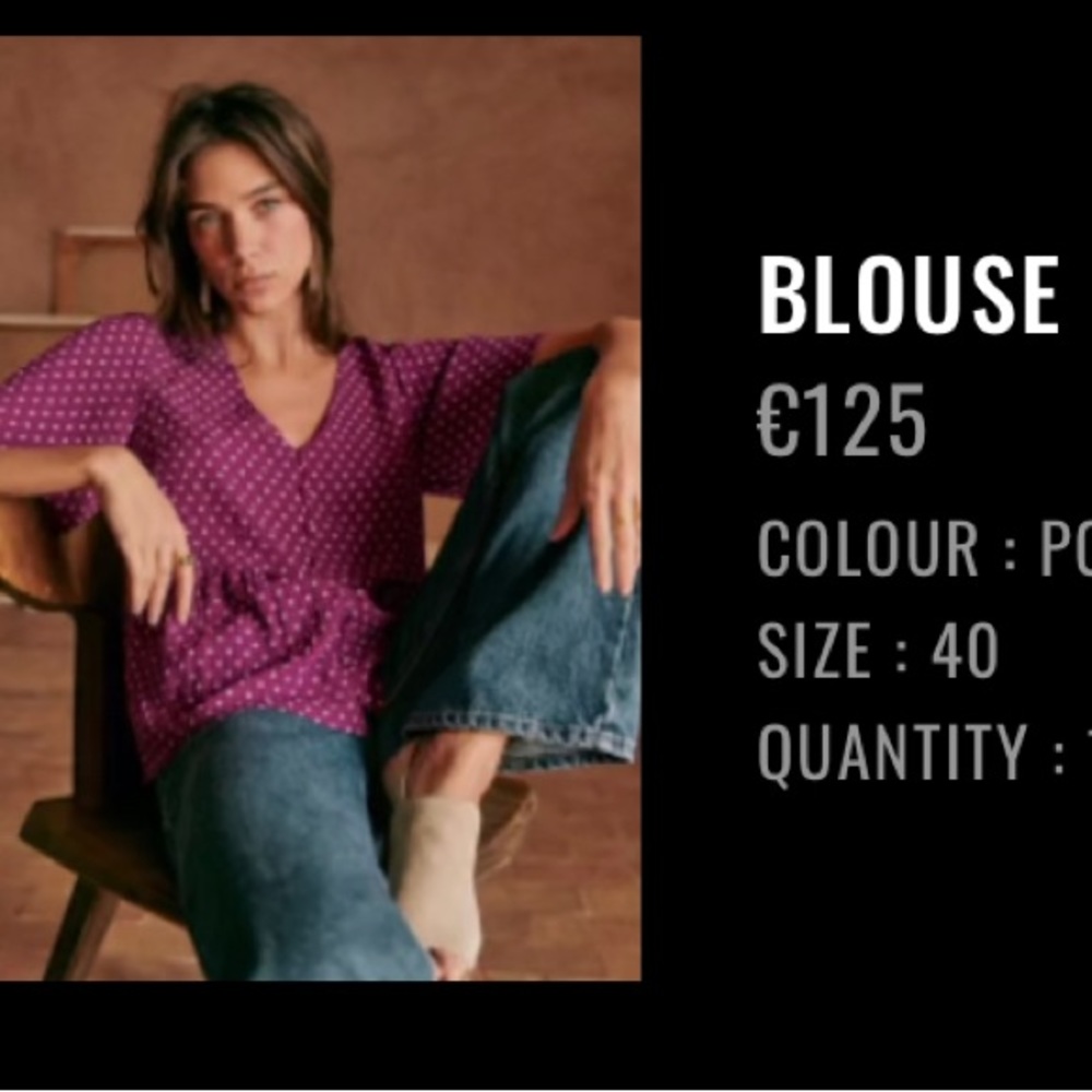 Great blouse in a beautiful color. Worn two times and ver flattering